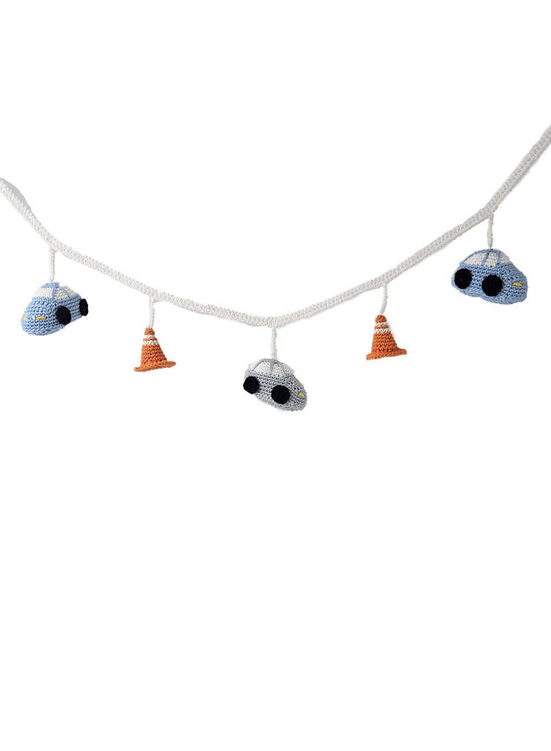 JewelOnPalette Handmade Crochet Car and Traffic Cone Garland Banner Pennant - Baby Pram Walker or Nursery Decor | Hand made Car-Themed Walker Crib Hanging Decoration | Perfect Baby Shower Gift for Future Motorheads JewelOnPalette - Image 5