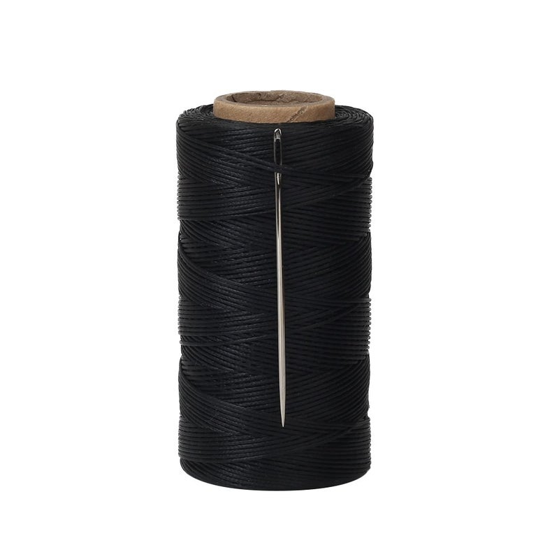 Tenn Well Waxed Thread 328 Yards 150D 1MM Leather Sewing Waxed Thread with Needles for Leather Projects Book Binding Shoe Repairing DIY Crafts Black
