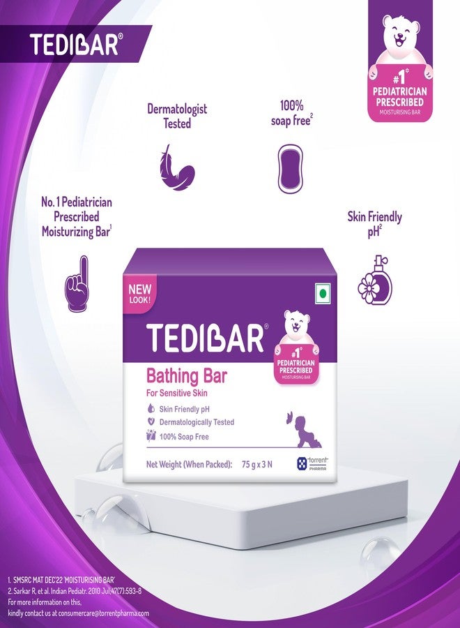 Tedibar Moisturising Baby Bathing Bar (75gx3) with Skin Friendly PH|100% Soap Free|Dermatologically Tested x Pack of 6 - Image 5