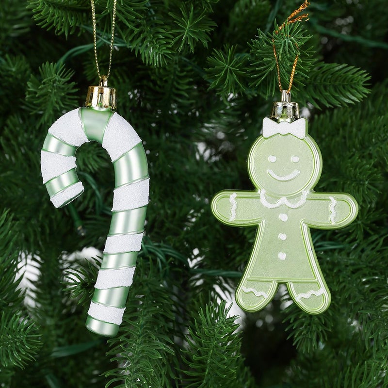 LANGXUN 20pcs Maca Green Christmas Ornaments for 2024 Christmas Tree Hanging Decorations   rbol de Navidad Decoraci n  Plastic Horse  Gingerbread Man  Candy  Stars  Candy Cane Xmas Party Decor - Image 5