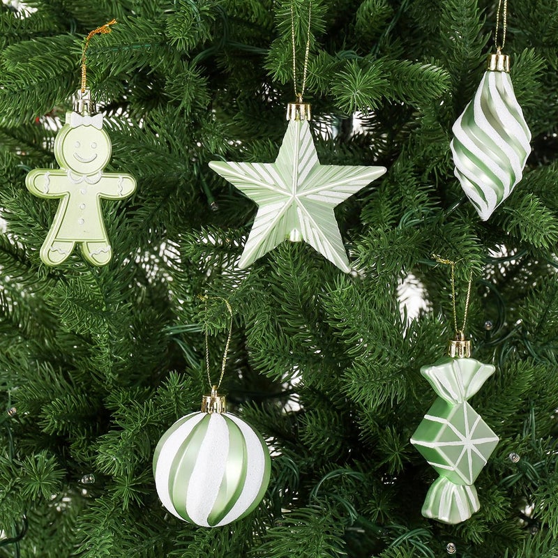 LANGXUN 20pcs Maca Green Christmas Ornaments for 2024 Christmas Tree Hanging Decorations   rbol de Navidad Decoraci n  Plastic Horse  Gingerbread Man  Candy  Stars  Candy Cane Xmas Party Decor - Image 3