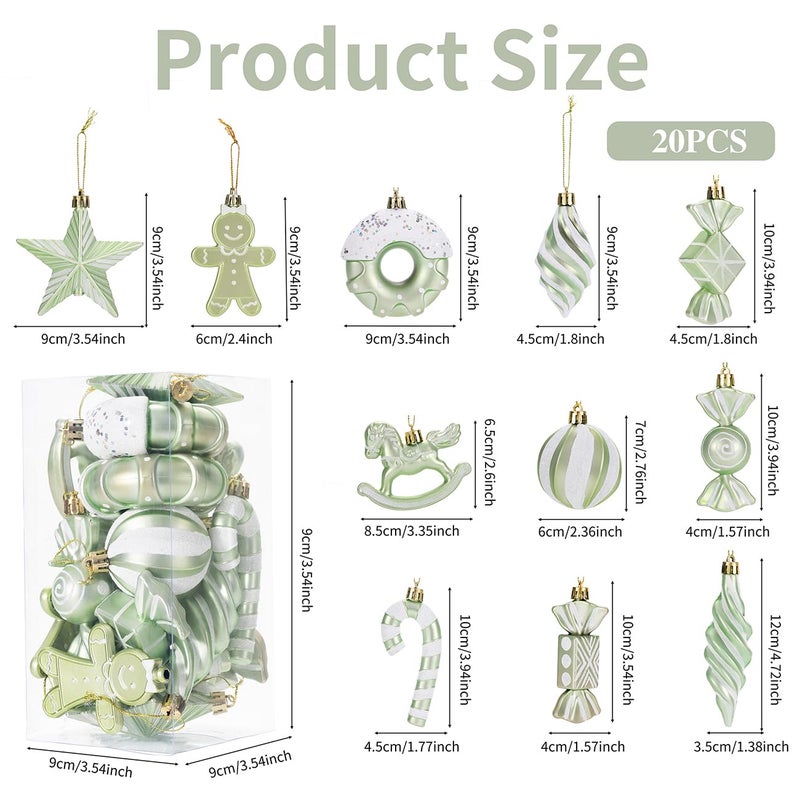 LANGXUN 20pcs Maca Green Christmas Ornaments for 2024 Christmas Tree Hanging Decorations   rbol de Navidad Decoraci n  Plastic Horse  Gingerbread Man  Candy  Stars  Candy Cane Xmas Party Decor - Image 2