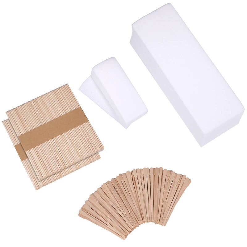 Yaomiao Wax Strips Kit, 250 Pieces Includes Waxing Strips and Smooth Wax Applicator Sticks for Women Men Body Skin Hair Removal (White)