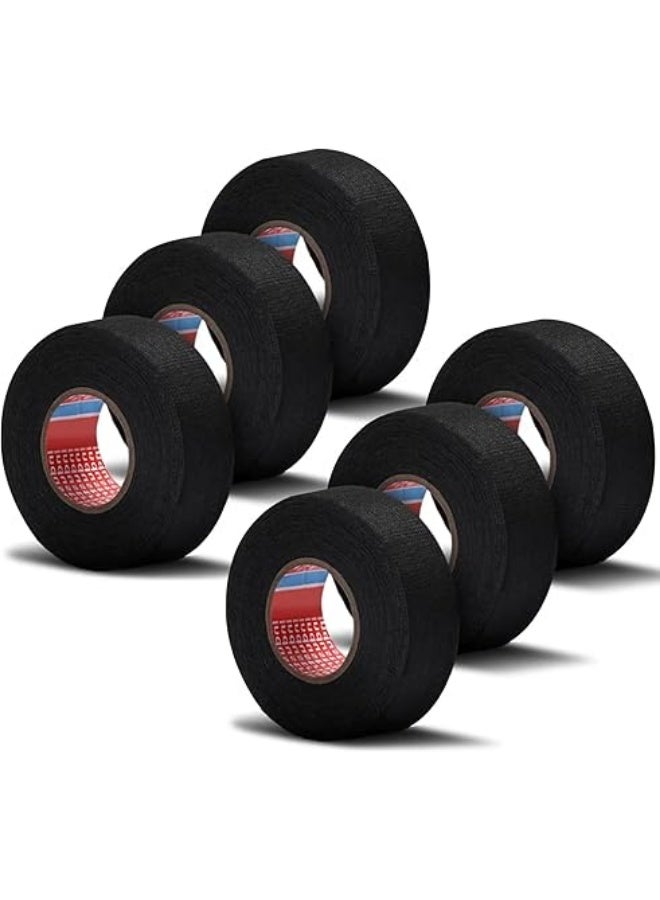 Green Tiger 6 Pcs Car Fabric Tape, Insulating Tape, Black, Self-Adhesive Textile Tape for Wiring Harnesses, Household, Car, Motorcycle, (19 mm x 15 m) - Image 1