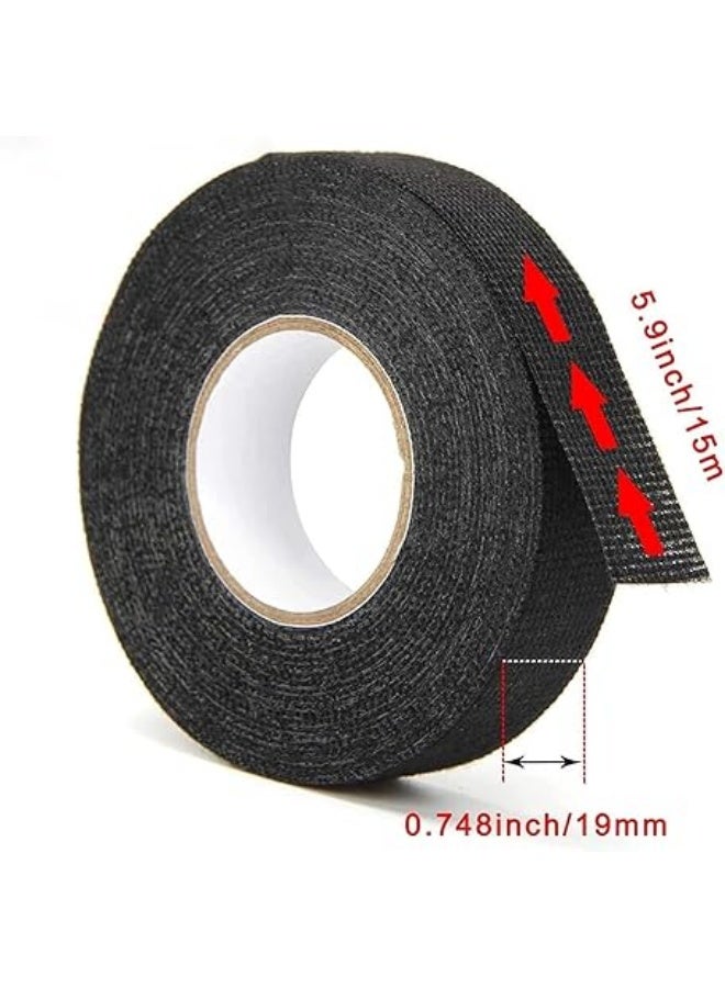 Green Tiger 6 Pcs Car Fabric Tape, Insulating Tape, Black, Self-Adhesive Textile Tape for Wiring Harnesses, Household, Car, Motorcycle, (19 mm x 15 m) - Image 3
