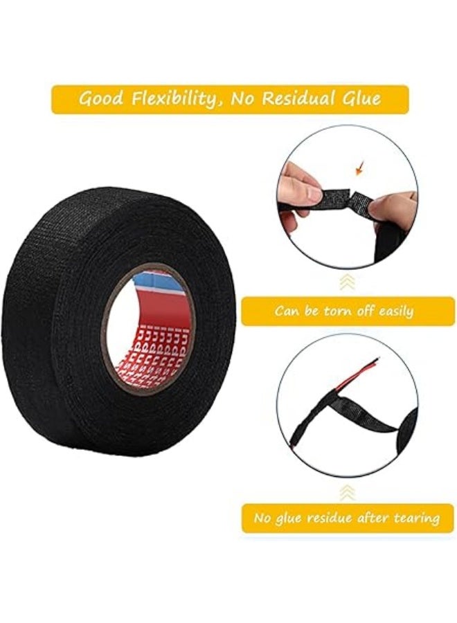 Green Tiger 6 Pcs Car Fabric Tape, Insulating Tape, Black, Self-Adhesive Textile Tape for Wiring Harnesses, Household, Car, Motorcycle, (19 mm x 15 m) - Image 2