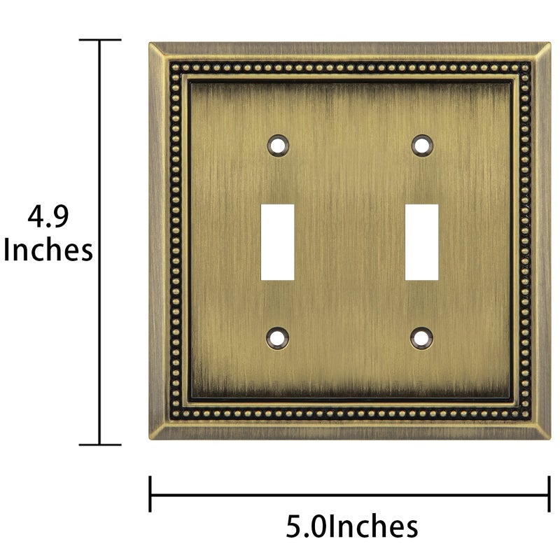 Henne Bery Sunken Pearls Heavy Duty Decorative Wall Plate Switch Plate Outlet Cover (Double Toggle, Antique Brass) - Image 3
