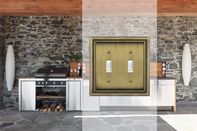 Henne Bery Sunken Pearls Heavy Duty Decorative Wall Plate Switch Plate Outlet Cover (Double Toggle, Antique Brass) - Image 4