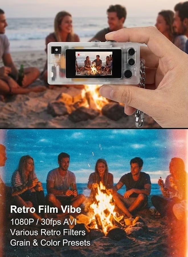 مسجل فيديو صغير الحجم بتقنية 1080P HD - كاميرا رقمية محمولة على شكل سلسلة مفاتيح مزودة بشاشة LCD مقاس 0.96 بوصة، وعدسة بزاوية واسعة 130 درجة، وإضاءة إضافية - بطاقة ذاكرة سعة 32 جيجابايت مرفقة - كاميرا جيبية لتسجيل الفيديوهات للأطفال والمراهقين والسفر (شفافة) - Image 5