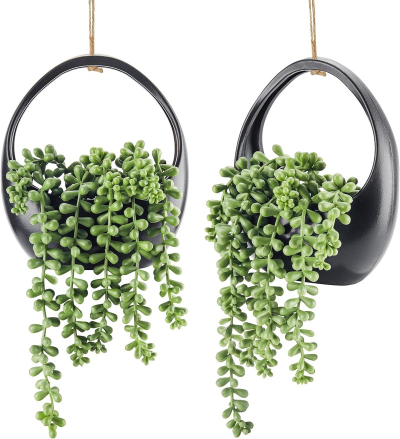Der Rose 2 Packs Fake Hanging Plants Artificial Plants Indoor for Boho Wall Decor - Image 1