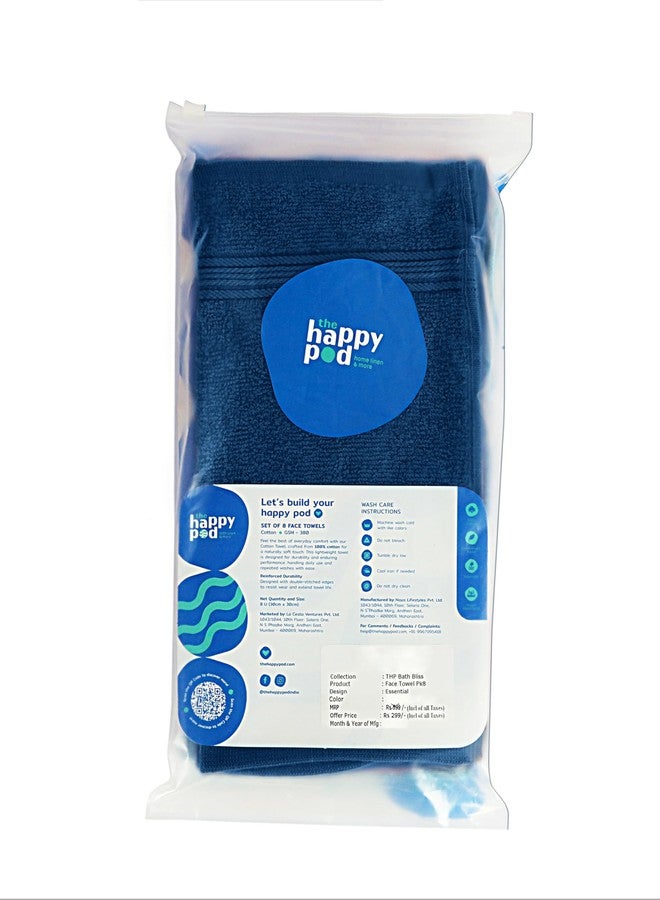 THE HAPPY POD Essential 100% Cotton Face Towel - Pack of 8, Soft & Absorbent, Quick Dry, Lightweight Towels for Face, Gym, Travel & Daily Use| 30 x 30 cm - 380 GSM | Royal Blue & Red - Image 2