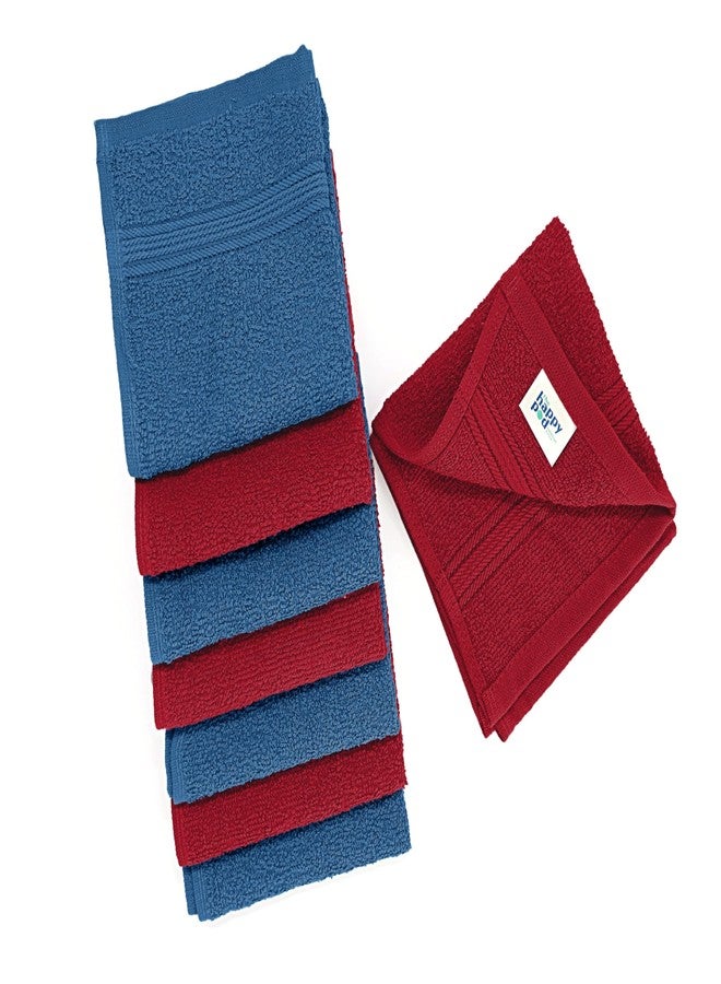 THE HAPPY POD Essential 100% Cotton Face Towel - Pack of 8, Soft & Absorbent, Quick Dry, Lightweight Towels for Face, Gym, Travel & Daily Use| 30 x 30 cm - 380 GSM | Royal Blue & Red - Image 1