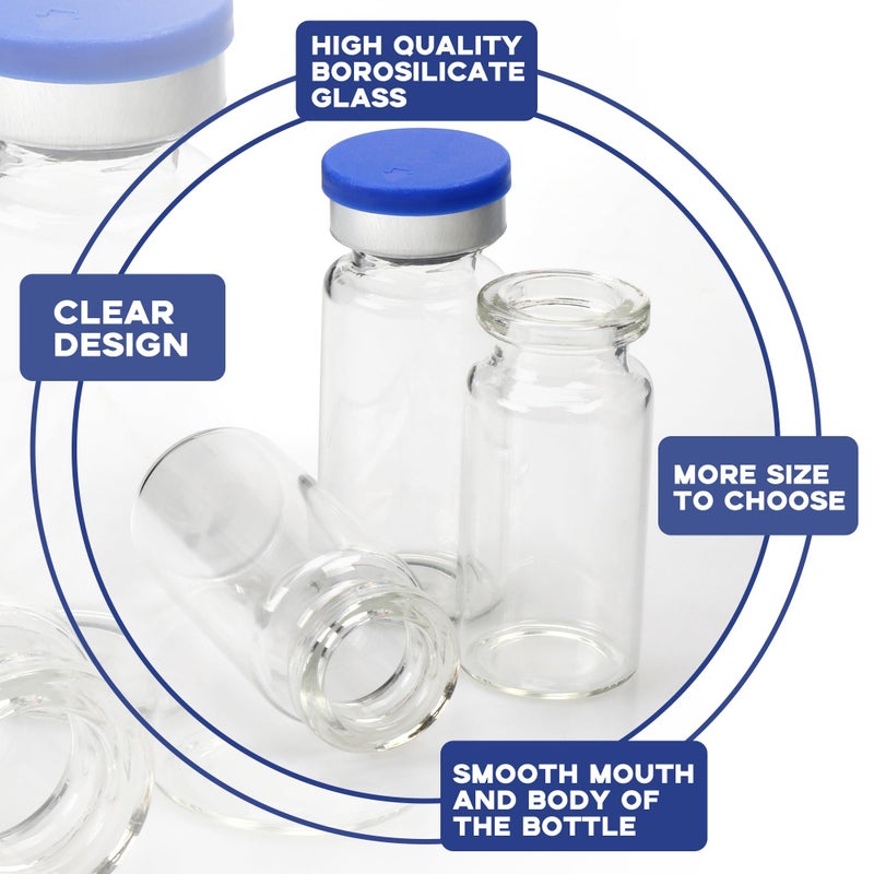 Alyoen 100 Pack 10ml Glass Vials Clear Glass Headspace Vial with Plastic-Aluminum Flip Caps, Rubber Stoppers and Label Papers, Small Glass Lab Vials - Image 3