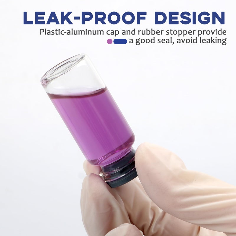 Alyoen 100 Pack 10ml Glass Vials Clear Glass Headspace Vial with Plastic-Aluminum Flip Caps, Rubber Stoppers and Label Papers, Small Glass Lab Vials - Image 4