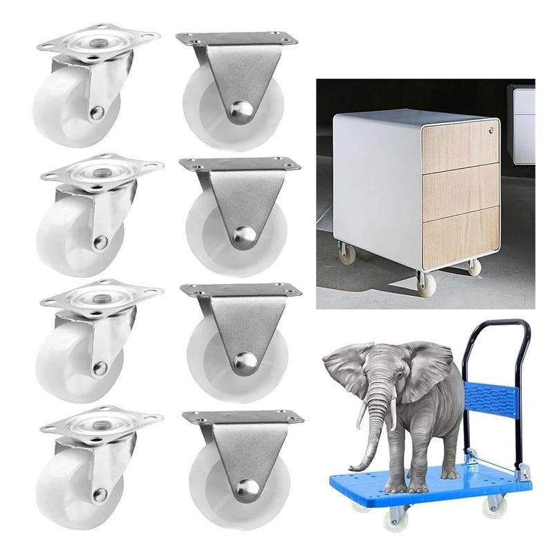 White PP Swivel Caster Wheels Set Of 4 With Two Fixed And Two Rotating Wheels - Image 3