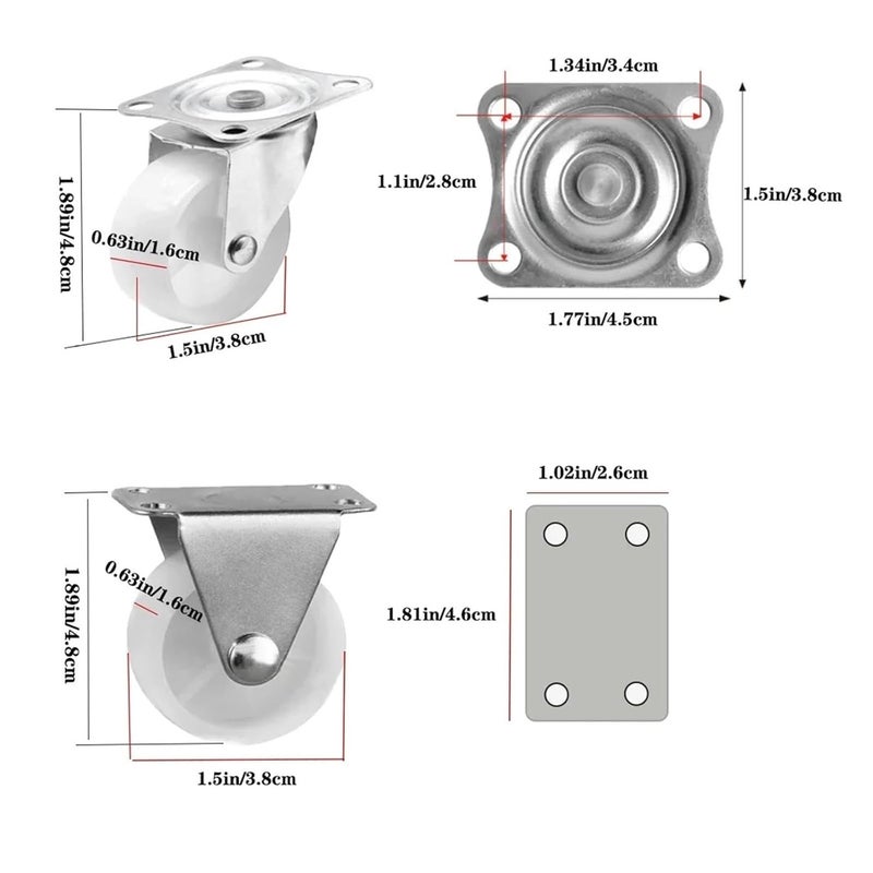 White PP Swivel Caster Wheels Set Of 4 With Two Fixed And Two Rotating Wheels - Image 5
