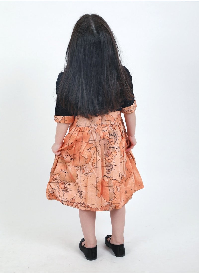 FULL JOY - Baby Girls' Dress with text sleeves with elegant design, Onion-Black - Image 1