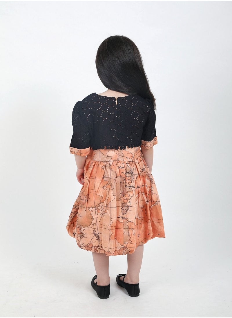 FULL JOY - Baby Girls' Dress with text sleeves with elegant design, Onion-Black - Image 1