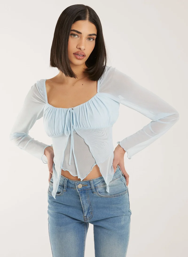 Pink Vanilla  Butterfly Long Sleeve Mesh Top for Women | Best Price UAE