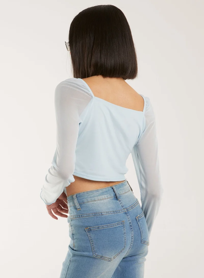 Pink Vanilla  Butterfly Long Sleeve Mesh Top for Women | Best Price UAE
