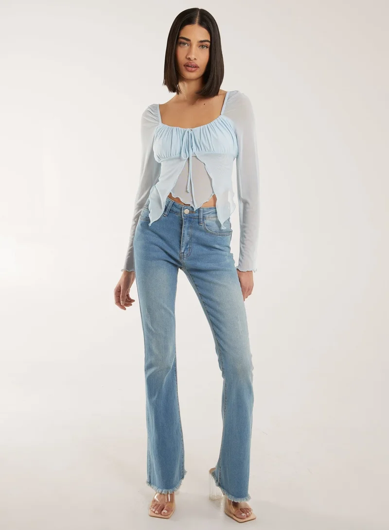 Pink Vanilla  Butterfly Long Sleeve Mesh Top for Women | Best Price UAE