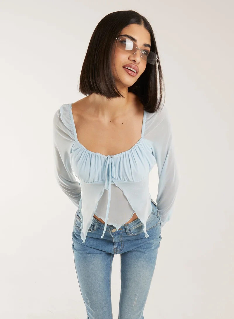 Pink Vanilla  Butterfly Long Sleeve Mesh Top for Women | Best Price UAE