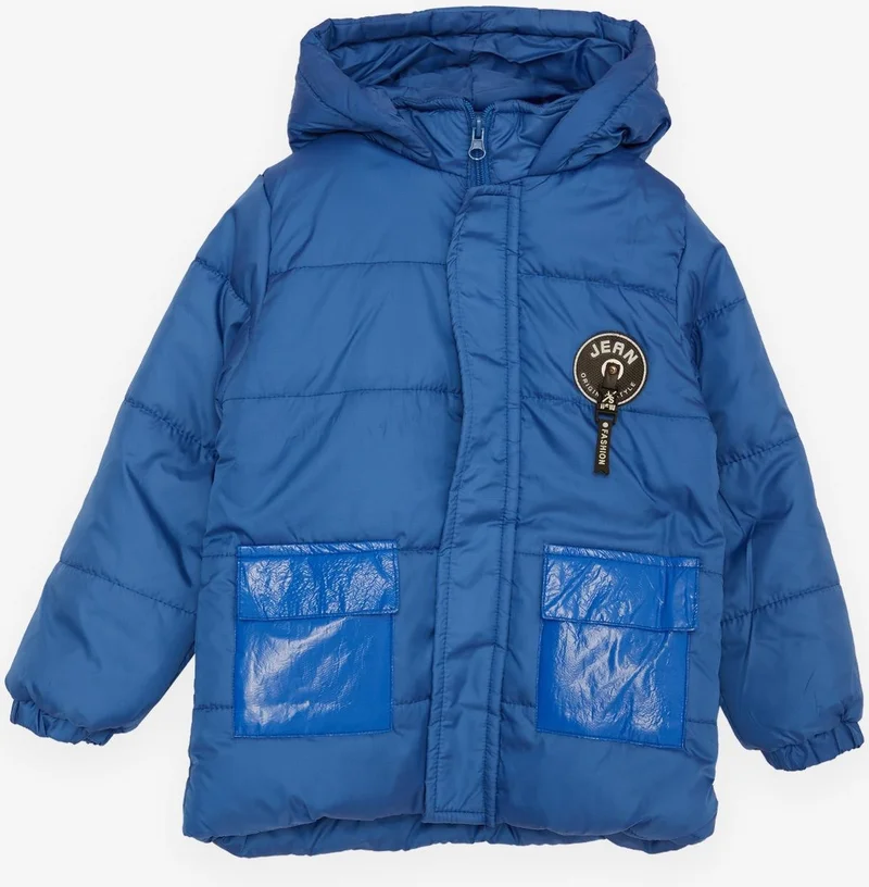 Esso Mandolin Breeze Boy's Coat with Pockets, Hooded and Emblem, Age 2-6, Saks Blue