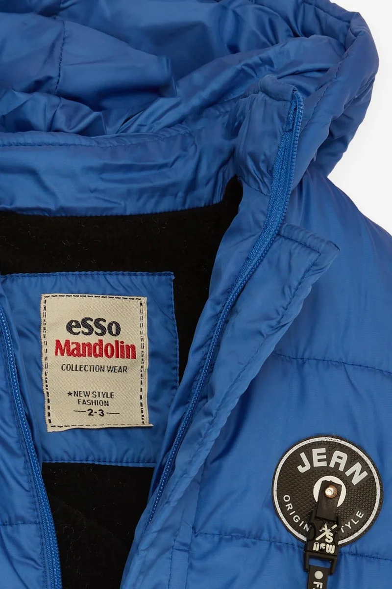 Esso Mandolin Breeze Boy's Coat with Pockets, Hooded and Emblem, Age 2-6, Saks Blue