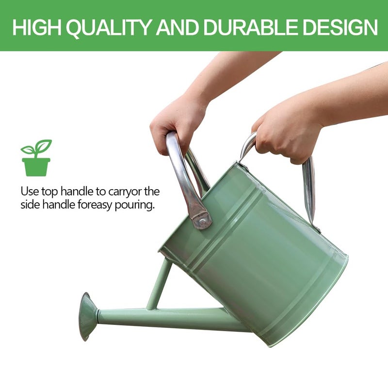 yourjoy Metal Watering Can, One Gallon Watering Cans Stainless Steel for Outdoor Indoor Garden Plants Watering (Cream Green) - Image 2