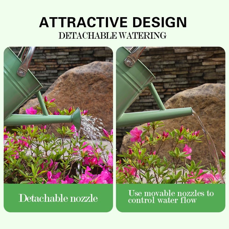 yourjoy Metal Watering Can, One Gallon Watering Cans Stainless Steel for Outdoor Indoor Garden Plants Watering (Cream Green) - Image 5