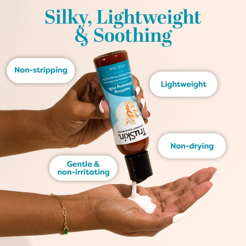 TruSkin Soothing Cleansing Milk - Gentle Facial Cleanser with Rice & Oat Milk, Hyaluronic Acid - Removes Make-Up Without Stripping Sensitive Skin - Image 4