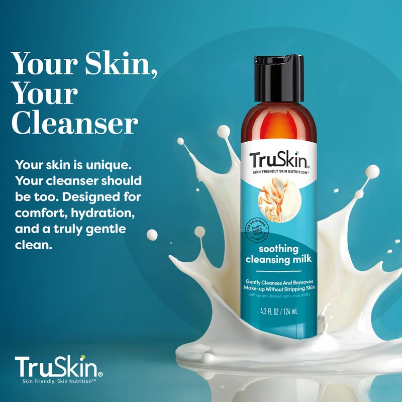 TruSkin Soothing Cleansing Milk - Gentle Facial Cleanser with Rice & Oat Milk, Hyaluronic Acid - Removes Make-Up Without Stripping Sensitive Skin - Image 5