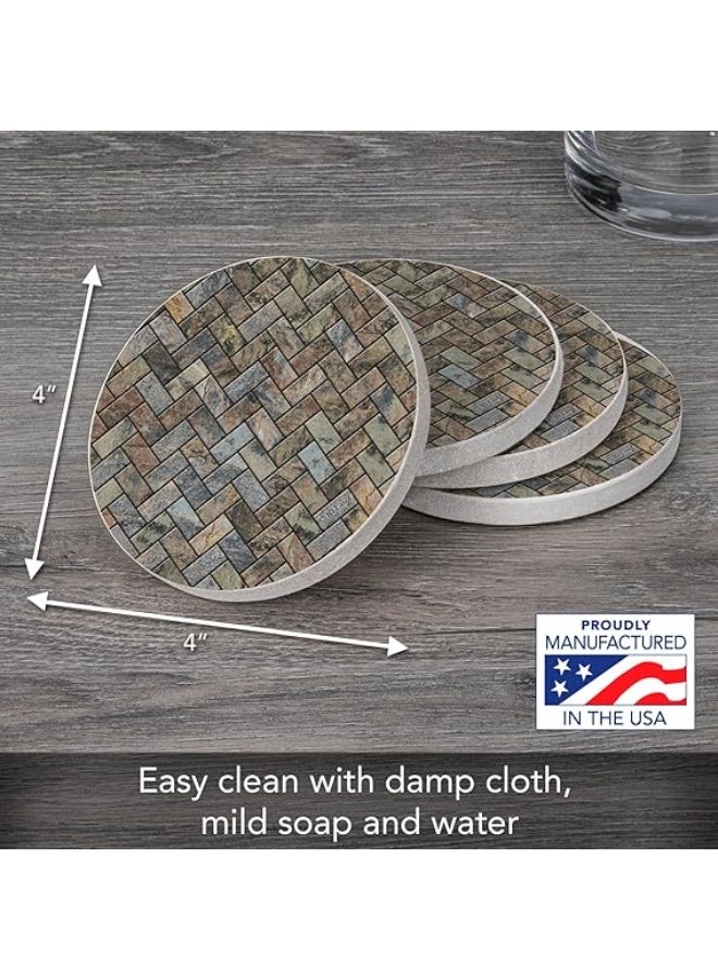 Thirstystone Stone Herringbone Pattern Natural Sandstone Coaster 4 Pack Eco-Friendly, Absorbent, Easily Wipes Clean - Image 3
