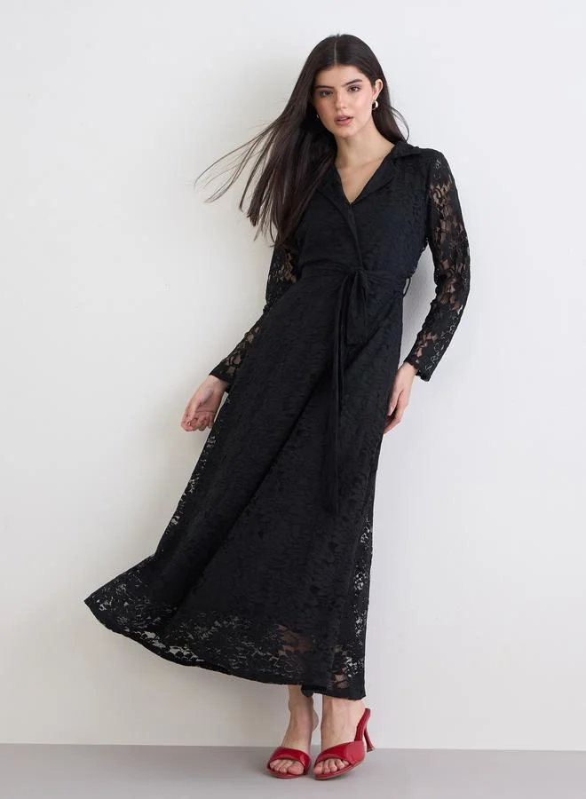 Styli Black All Lace Wrap Maxi Dress