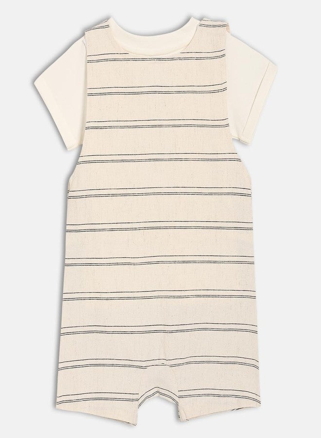 miniklub Cotton Half Sleeves Striped Dungaree With Tee - (0-3M) - Image 2