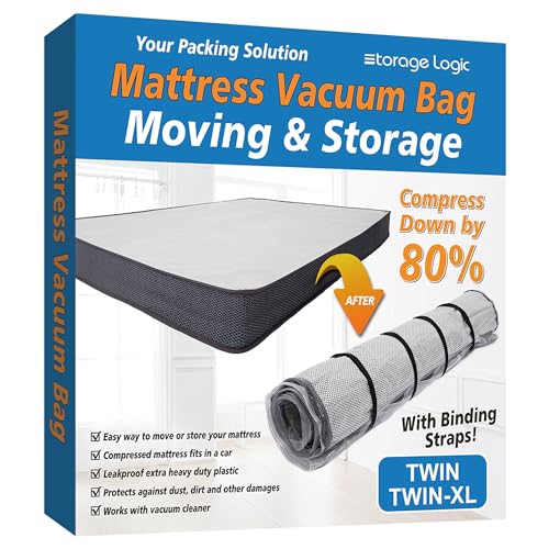 Storage Logic Twin/Twin XL Foam Mattress Vacuum Bag for Moving, Mattress Vacuum Seal Storage Bag with Straps - Image 1