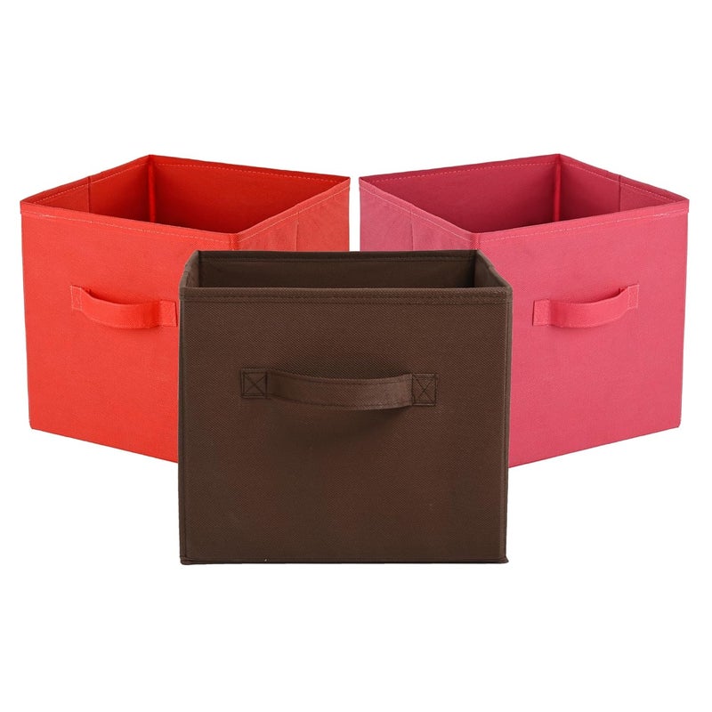 Kuber Industries Pack of 3 Square Foldable Multipurpose Wardrobe Storage Organizer for Home Portable CupboardCloset Organiser Storage Box for Clothes Toys Pink Red Brown - Image 1
