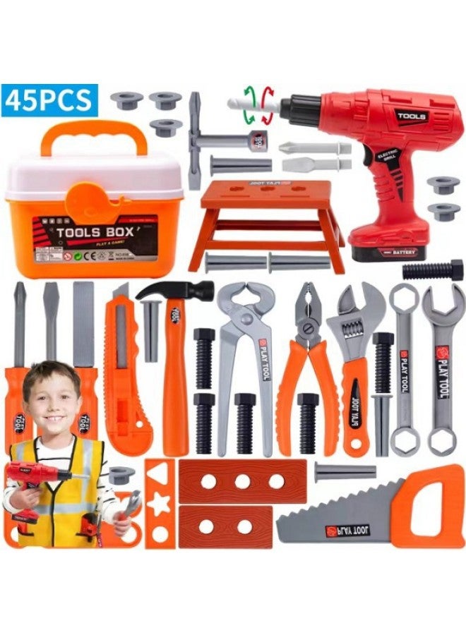 مجموعة أدوات الأطفال، أداة إصلاح محاكاة الطفل، مفك براغي كهربائي لإصلاح الأولاد والبنات، اللعب المنزلي - اللون: 45 قطعة سلسلة أدوات مع بدلة أدوات 808 - Image 1