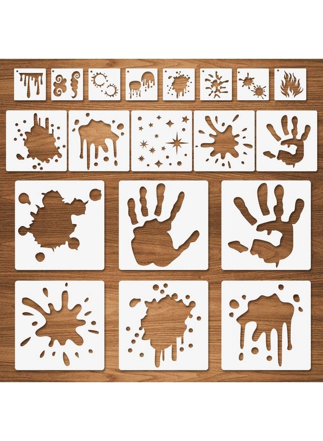 CODOHI 19 Pcs Stain And Splatter Stencils, Graffiti Spills Shoe Stencils, Flame Fire Drip Assorted Sizes Reusable Plastic Template For Painting On Wood Wall Paper Fabric For Halloween Cosplay Party 10"/6"/3" - Image 1
