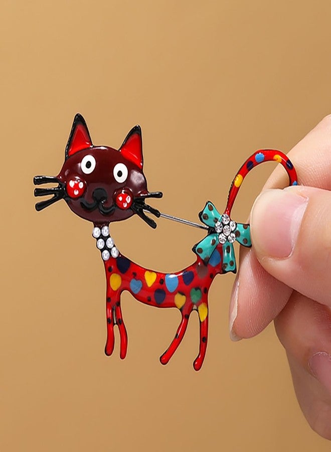 MXUHUI Fashion Cat Lapel Brooch Pin for Women Cubic Zirconia Rhinestone Enamel Pet Animal Pin Clip Hat Scarves Sweater Dress Suit Jacket Brooches Pins Cute Jewelry Gifts Christmas (Red) - Image 2