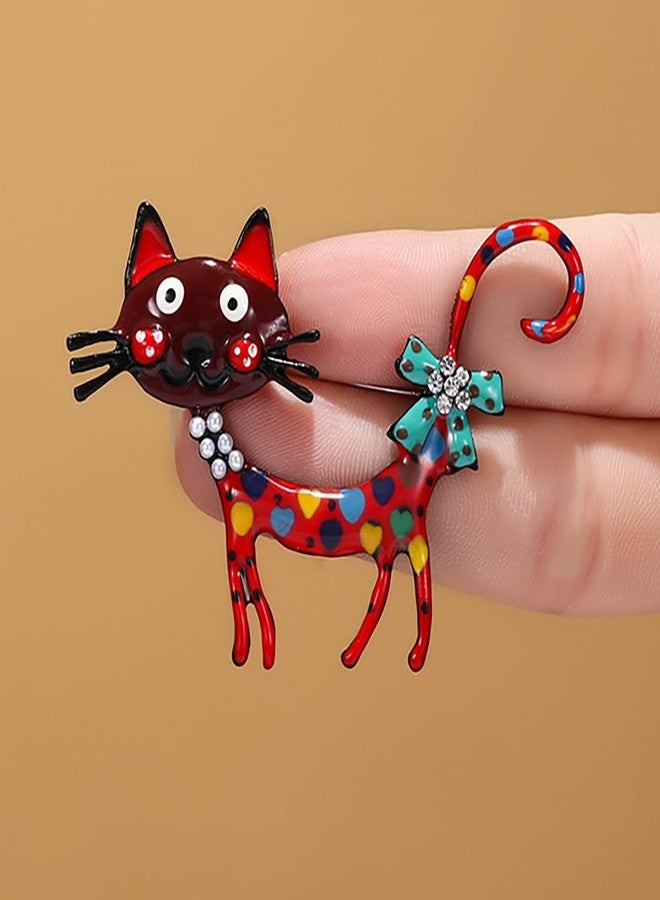 MXUHUI Fashion Cat Lapel Brooch Pin for Women Cubic Zirconia Rhinestone Enamel Pet Animal Pin Clip Hat Scarves Sweater Dress Suit Jacket Brooches Pins Cute Jewelry Gifts Christmas (Red) - Image 4