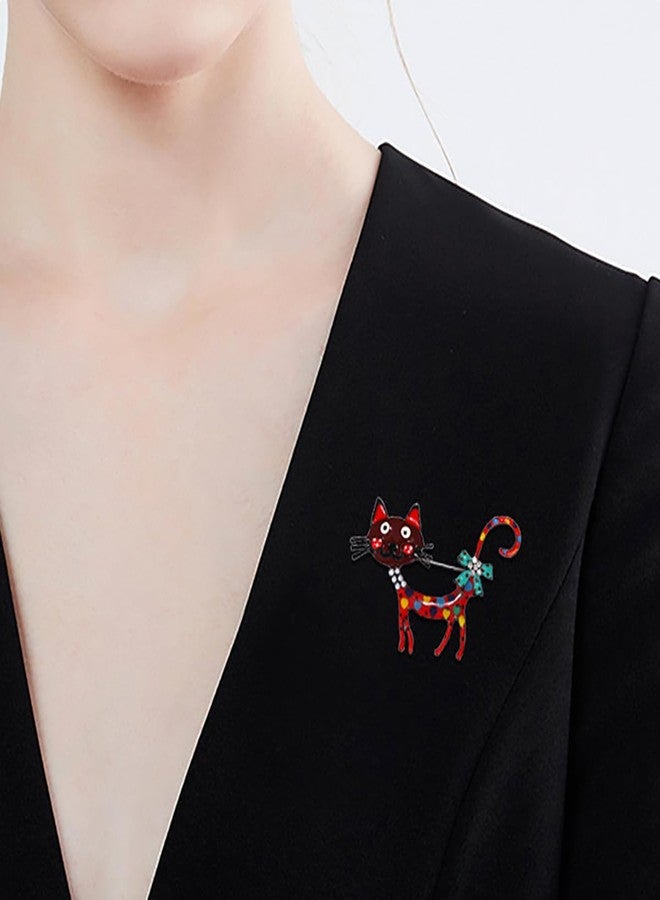 MXUHUI Fashion Cat Lapel Brooch Pin for Women Cubic Zirconia Rhinestone Enamel Pet Animal Pin Clip Hat Scarves Sweater Dress Suit Jacket Brooches Pins Cute Jewelry Gifts Christmas (Red) - Image 5