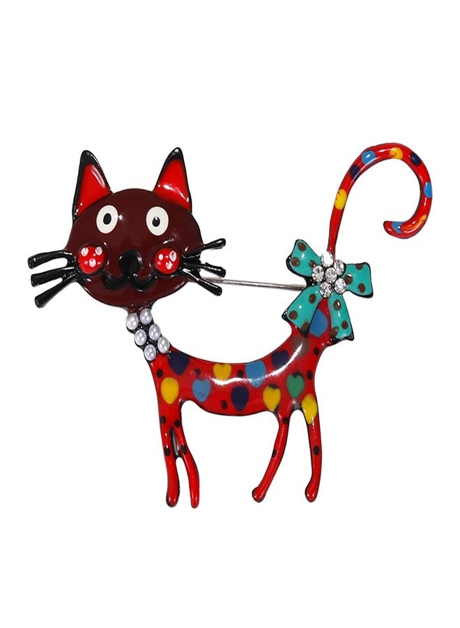 MXUHUI Fashion Cat Lapel Brooch Pin for Women Cubic Zirconia Rhinestone Enamel Pet Animal Pin Clip Hat Scarves Sweater Dress Suit Jacket Brooches Pins Cute Jewelry Gifts Christmas (Red) - Image 1