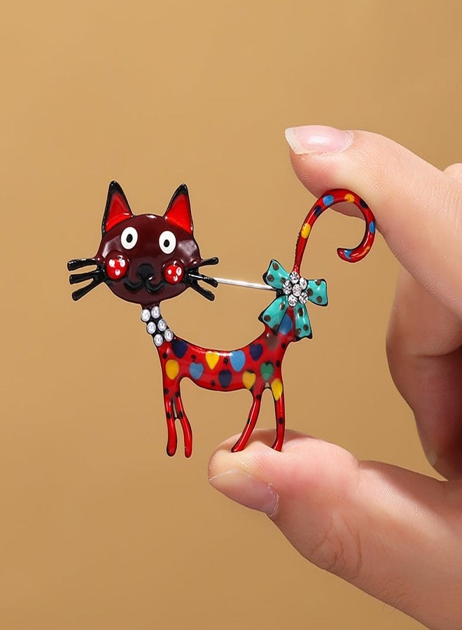 MXUHUI Fashion Cat Lapel Brooch Pin for Women Cubic Zirconia Rhinestone Enamel Pet Animal Pin Clip Hat Scarves Sweater Dress Suit Jacket Brooches Pins Cute Jewelry Gifts Christmas (Red) - Image 3