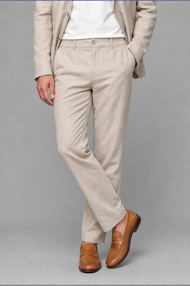 DeFacto Beige Man Regular Fit Elastic Waist Beige Trousers Casual - Image 5