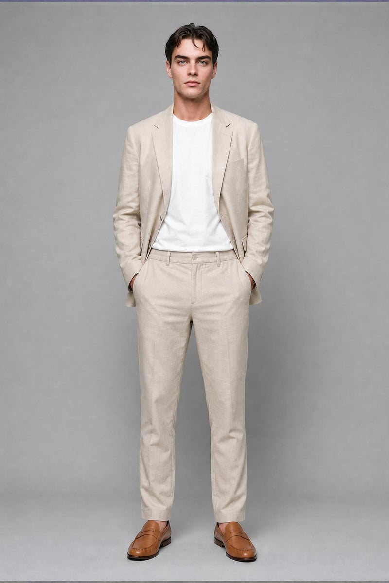 DeFacto Beige Man Regular Fit Elastic Waist Beige Trousers Casual - Image 2