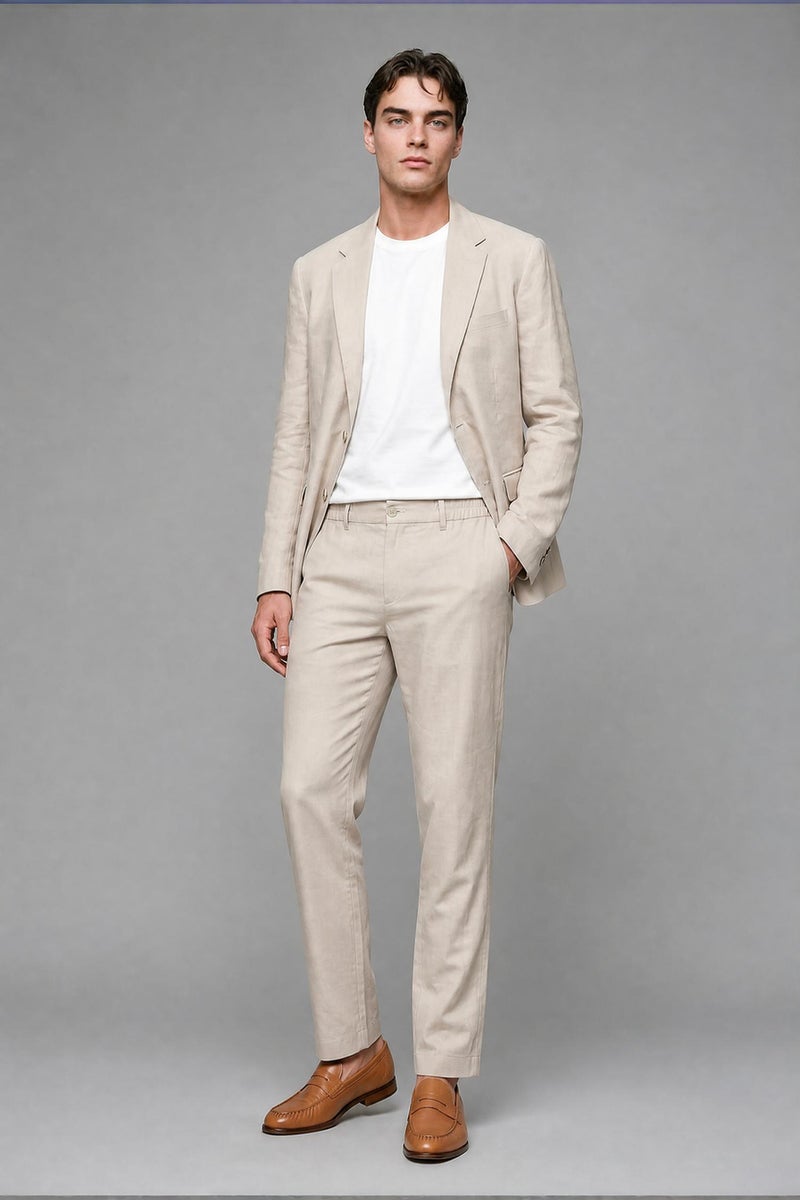 DeFacto Beige Man Regular Fit Elastic Waist Beige Trousers Casual - Image 1