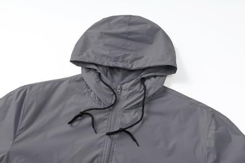XiaoYouYu Men's Lightweight Windbreaker Jackets Outdoor Hooded Pocket Raincoat Jacket (Grey, XX-Large) - Image 4