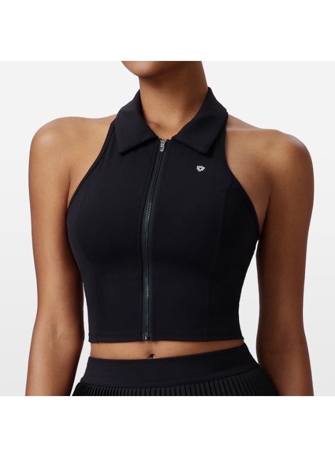 Women Sleeveless Athletic Tank Tops Shirts Full Zip Up T Shirt Slim Fit Yoga Running tennis Sports Tee Shirts Sleeveless Blouse - Image 1