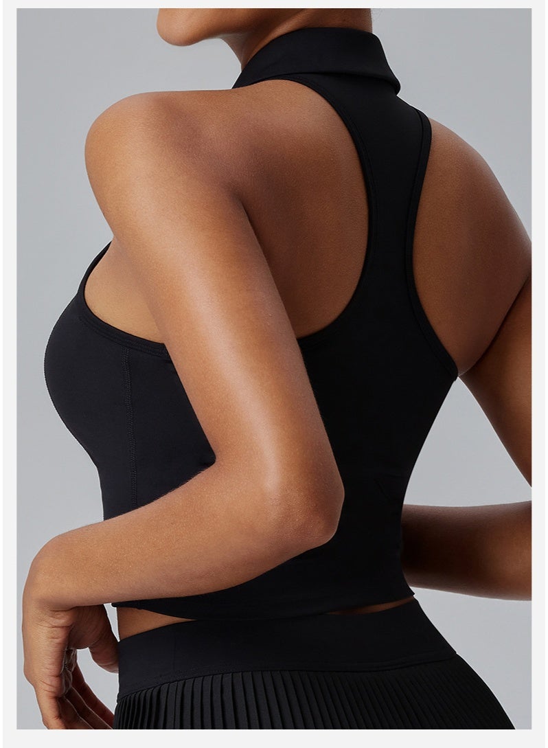 Women Sleeveless Athletic Tank Tops Shirts Full Zip Up T Shirt Slim Fit Yoga Running tennis Sports Tee Shirts Sleeveless Blouse - Image 2